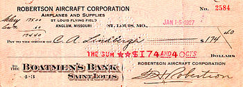 Charles Lindbergh's last pay check as an RAC A...